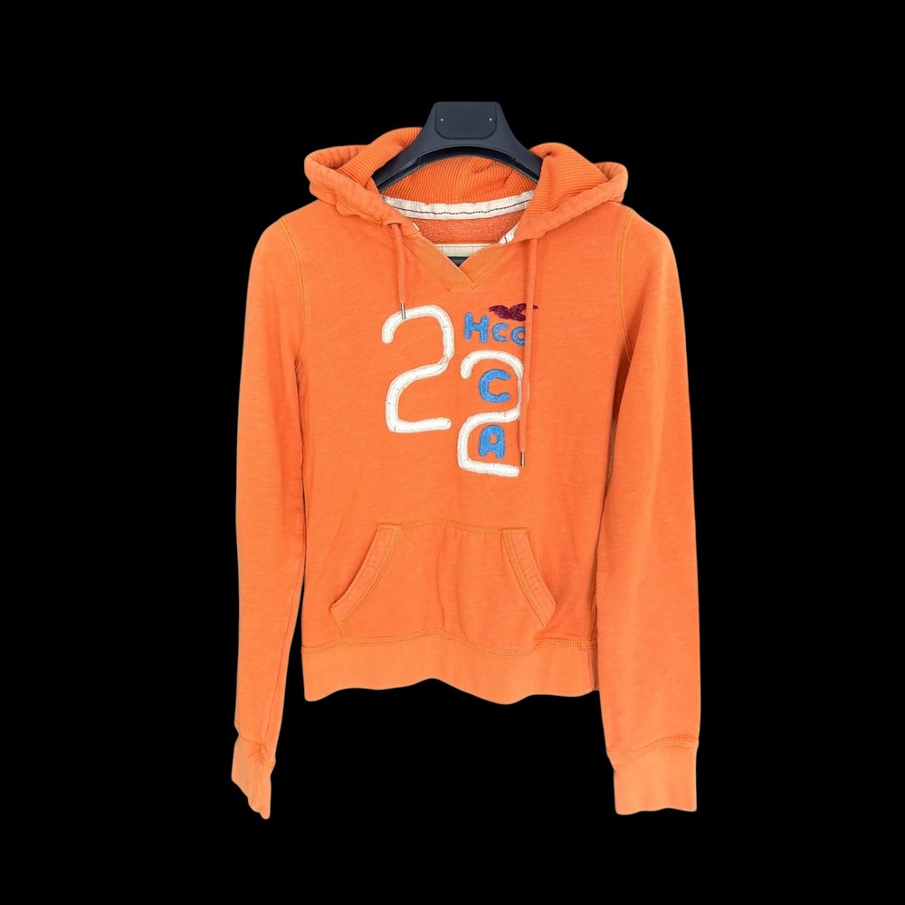 Y2K Hollister California Orange Pullover Hoodie Embroidered 22 Graphic Small